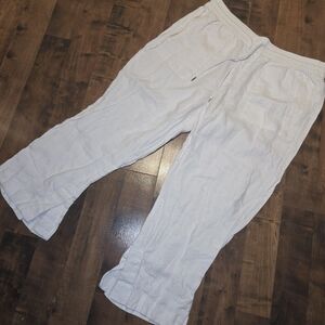 Athleta Retreat Linen Wide Leg [1X] White Lagenlook Resortwear Pants Beach Flowy